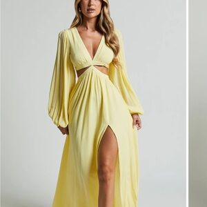 NWT Showpo Yellow Paige Long Sleeve Maxi Dress